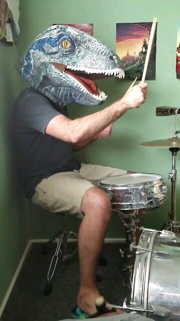 Raptor warms up on drums