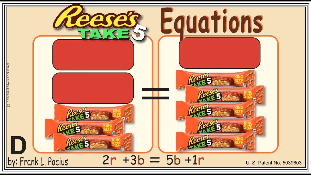 D2_REESES TAKE-5 (notation) 2r+3b=5b+1r _ SOLVING BASIC EQUATIONS _ SOLVING BASIC WORD PROBLEMS