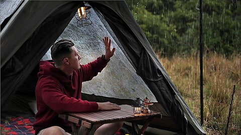 Perfect Rain Tent [ SOLO CAMPING In RAIN , ASMR ]