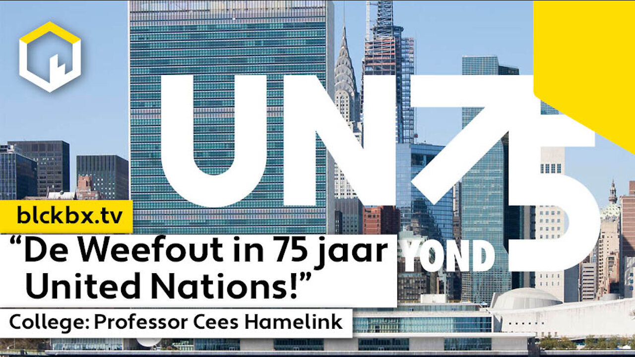 Weeffout 75 jaar United Nations, college met Professor Cees Hamelink