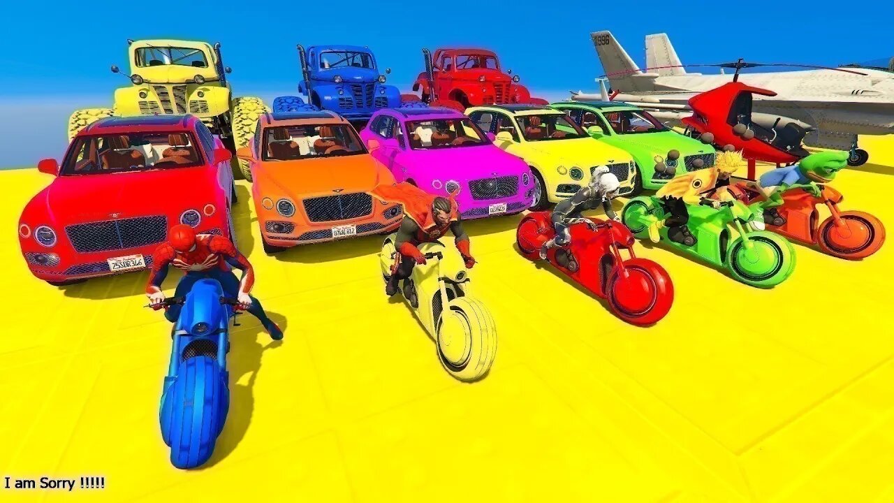 GTA V Mega Ramp On Bikes, Fighter Jets & Boats By Monster Trucks , Cars Spider man Racing Challenge