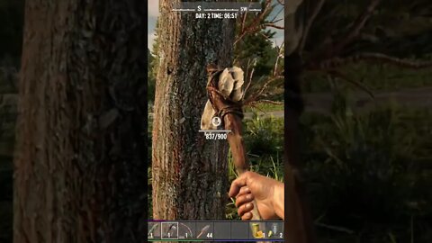 Chopping Down a Tree With a Handmade Stone Axe #shorts #tree #axe #7dtd
