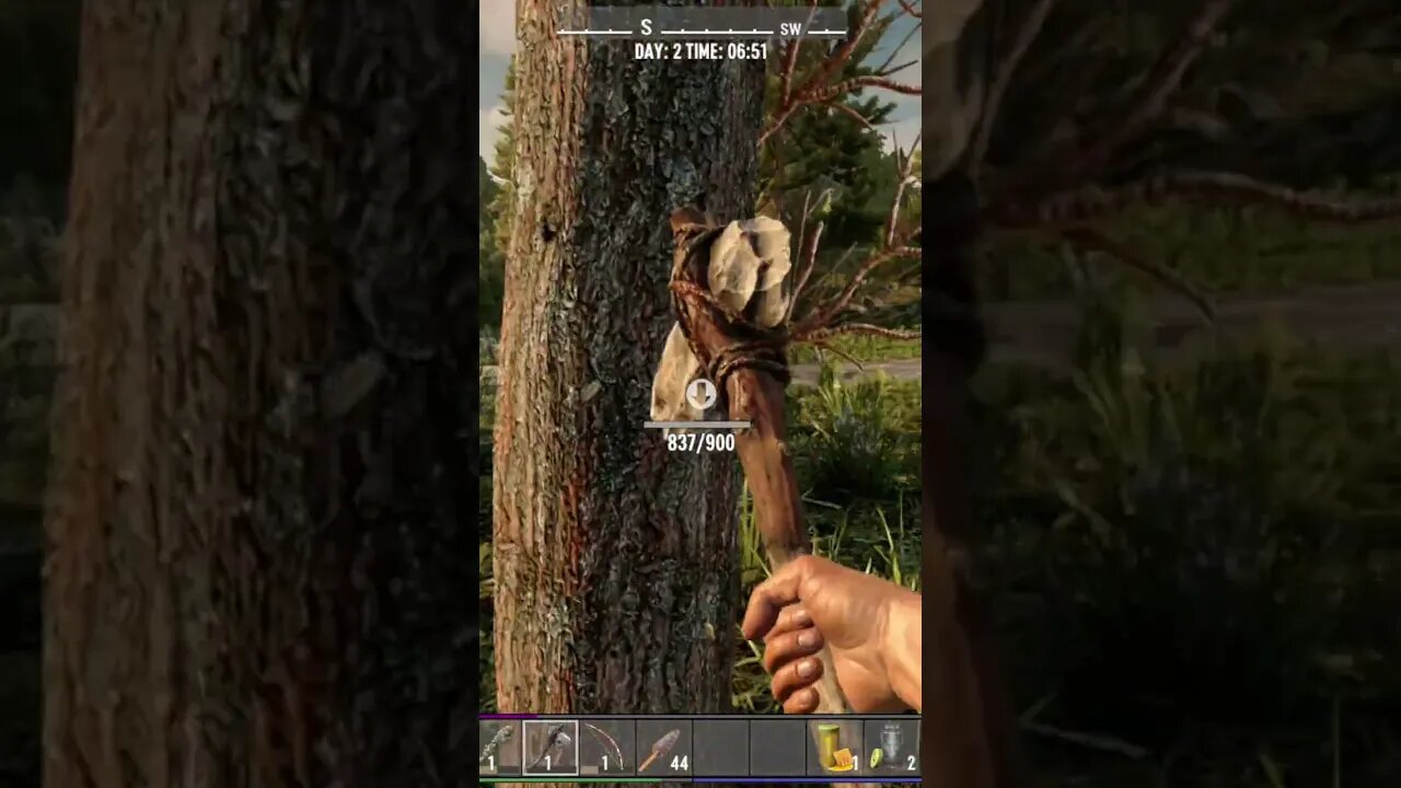 Chopping Down a Tree With a Handmade Stone Axe #shorts #tree #axe #7dtd