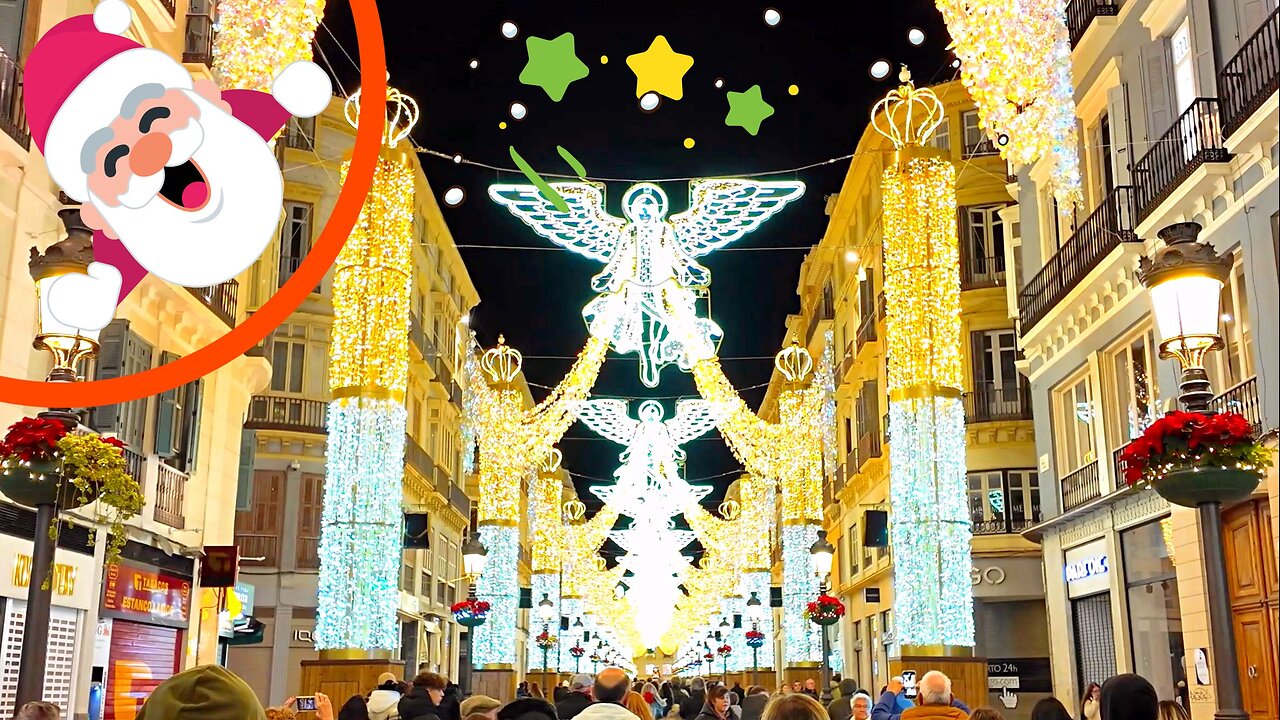 Christmas & New Year Decorations 🌟 Night Walk in Málaga, Spain [4K]