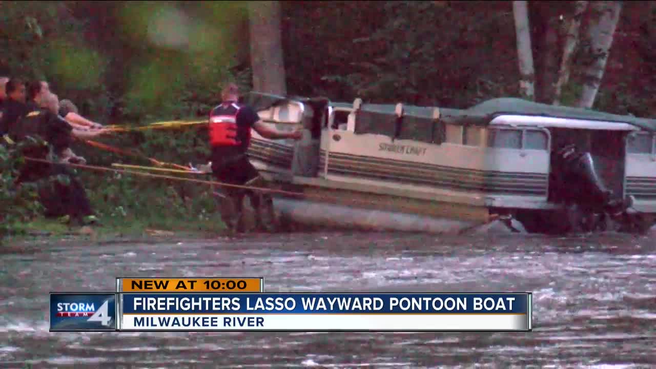 Firefighters lasso wayward pontoon boat