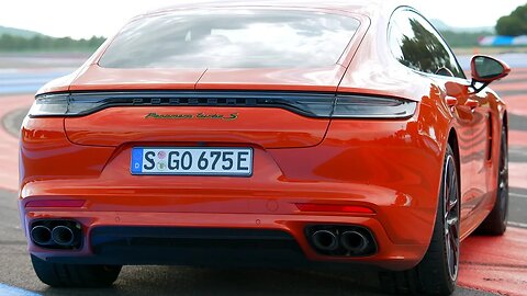 Papayaorange Porsche Panamera Turbo S facelift in 4k on Paul Ricard circuit Southern France