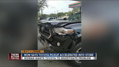 Woman says Toyota pickup accelerated into store