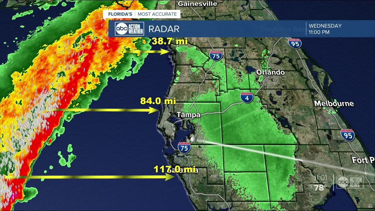 Strong line of storms moving into Tampa Bay area