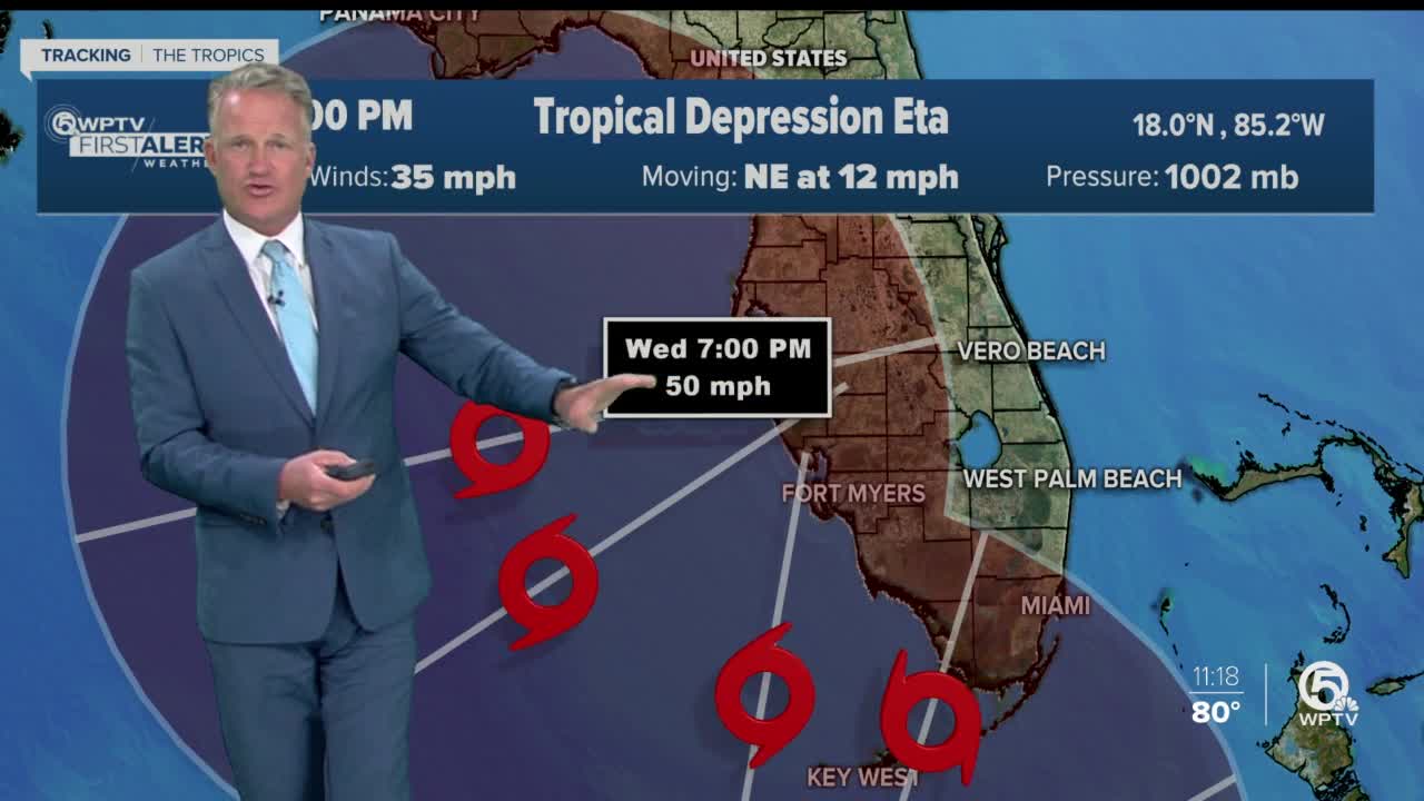 Tropical Depression Eta expected to restrengthen into tropical storm overnight