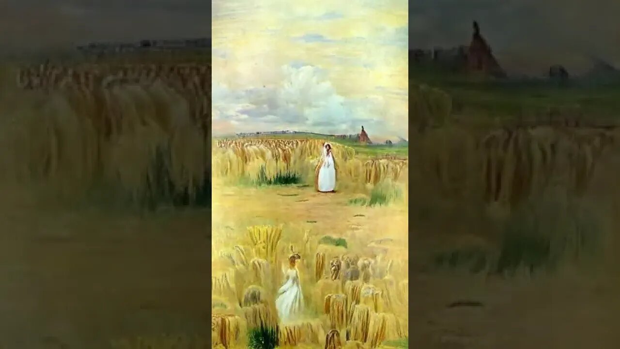 PAINTING-- a woman in a white dress, standing in a field of wheat #shorts #art #anime #painting