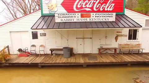 Rabbit Hash General Store sits just above floodwaters -- drone video