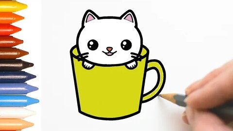 COMO DESENHAR GATINHO KAWAII NA XÍCARA