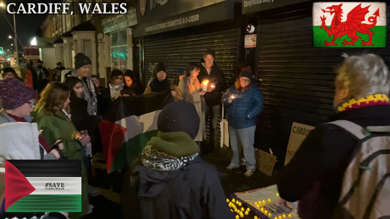 Vigil for peace in Gaza, Mark Drakeford and Kevin Brennan office Cardiff