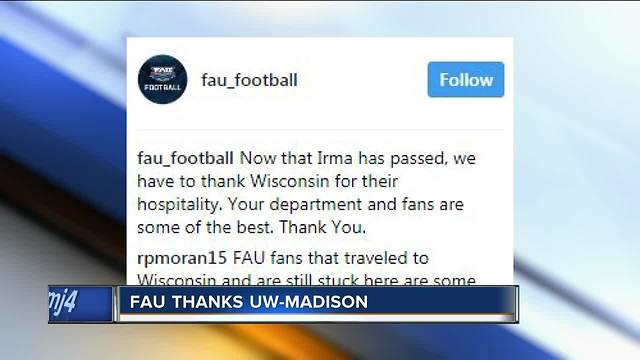 FAU thanks UW-Madison for hospitality during storm