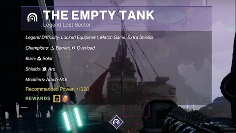 Destiny 2 Legend Lost Sector: The Empty Tank on the Tangled Shore 9-7-21