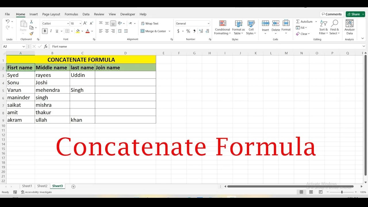 Join the Text Using Concatenate Formula in Excel