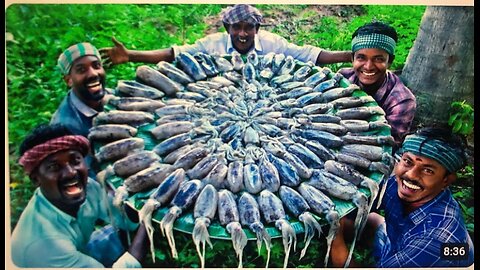 SQUID FISH FRY | Delicious Seafood Recipe Cooking and Eating in Village | Tawa Fried Calamari Recipe