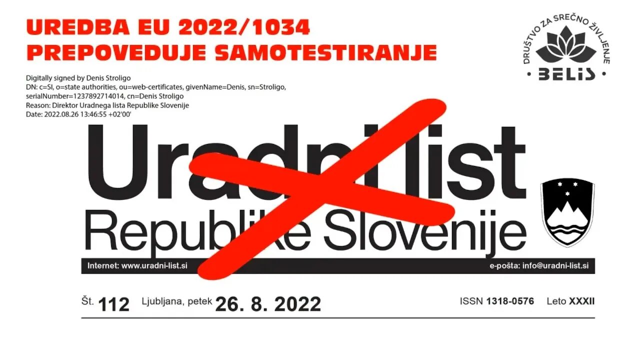 SAMOTESTIRANJE EU PREPOVEDUJE! - ODLOK - UL. 112/2022 str. 8142 IN NEZAKONITO SAMOTESTIRANJE.