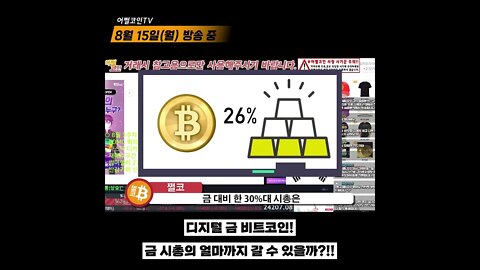 디지털 금 비트코인 현재 금시총 대비 7%|금 시가총액 대비 얼마나?|비트코인 실시간 생방송 쩔코TV 8월15일 #shorts #쇼츠 #gold #bitcoin #marketcap