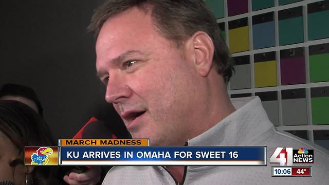 Jayhawks arrive in Omaha for Sweet 16