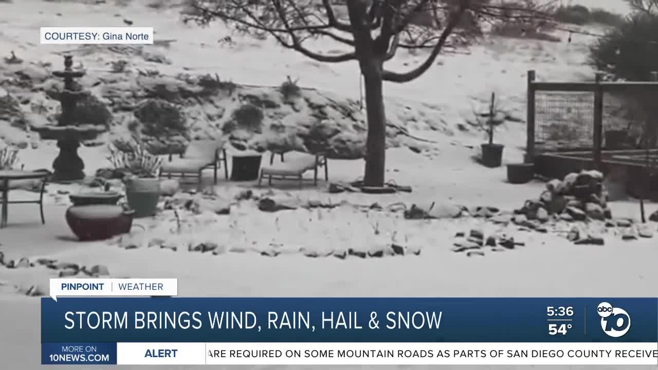 Cold storm brings wind, rain, hail, and snow to San Diego County