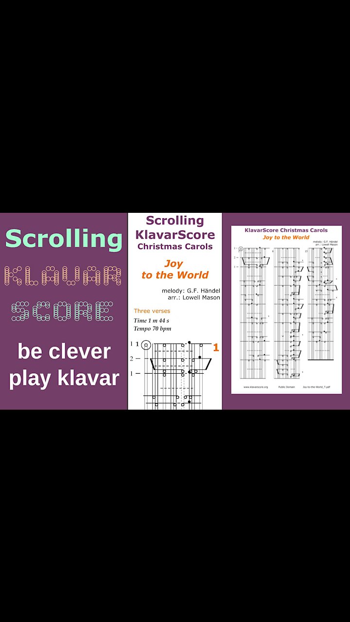 Joy to the world , G.F. Händel, arr. by Lowell Mason, Scrolling KlavarScore Sheet Music. Antioch.