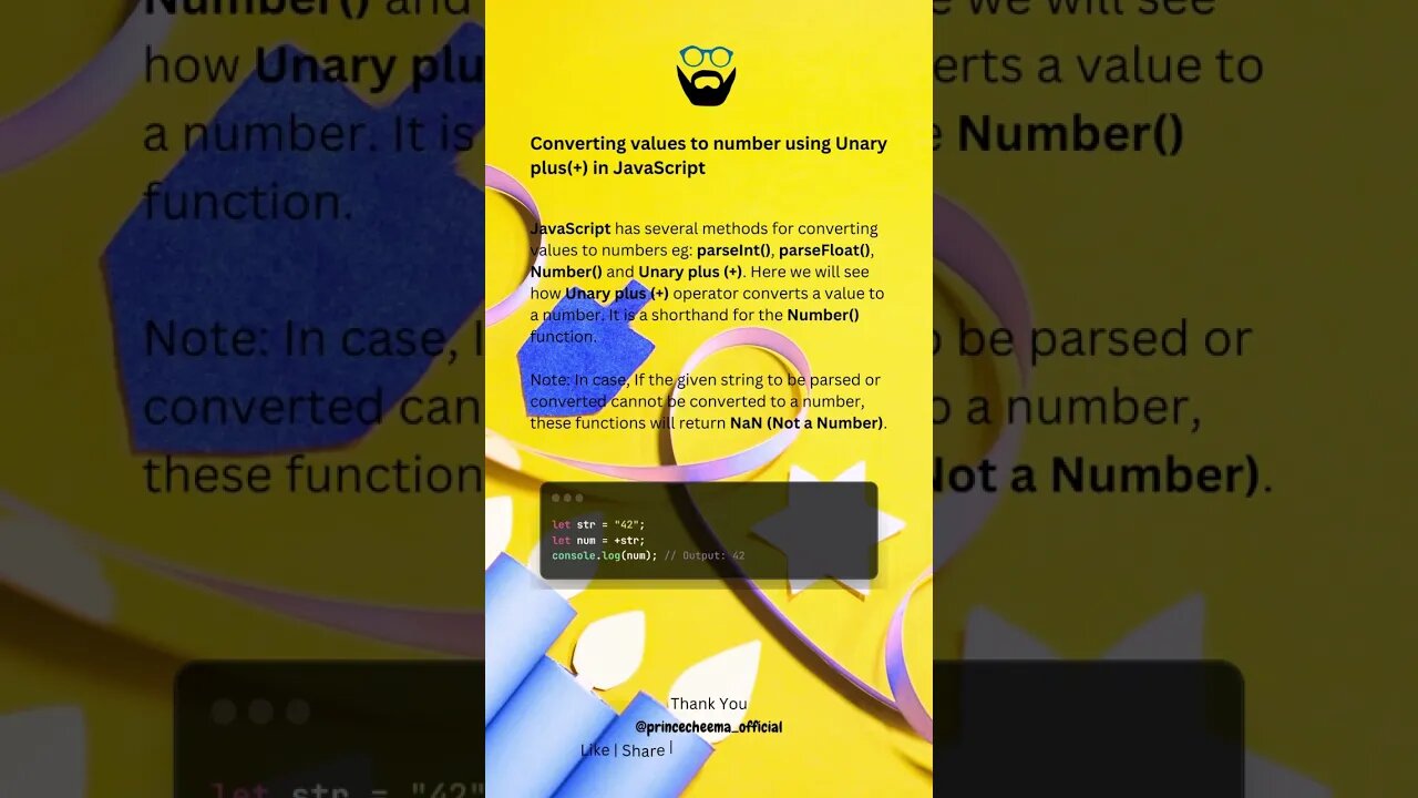 Converting values or string to number using Unary plus(+) in JavaScript ( #shorts )
