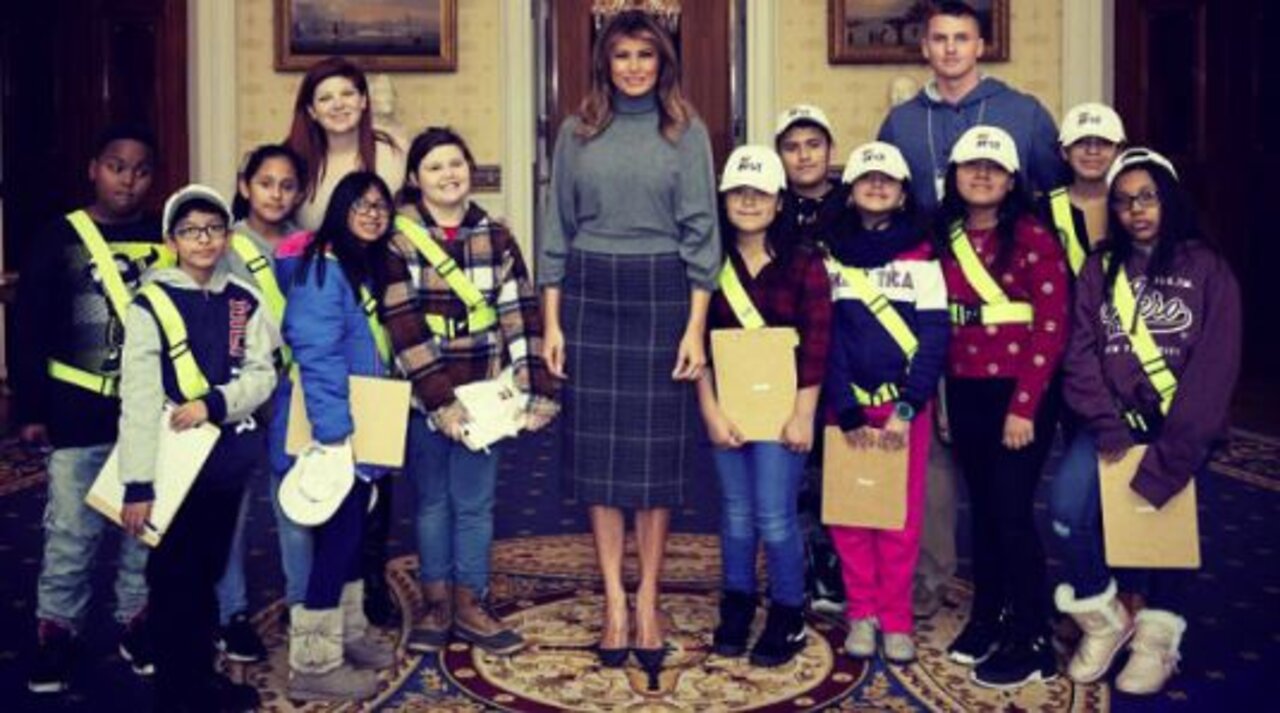 West Gate Elementary 5th grade students discuss curriculum with First Lady Melania Trump at the White House