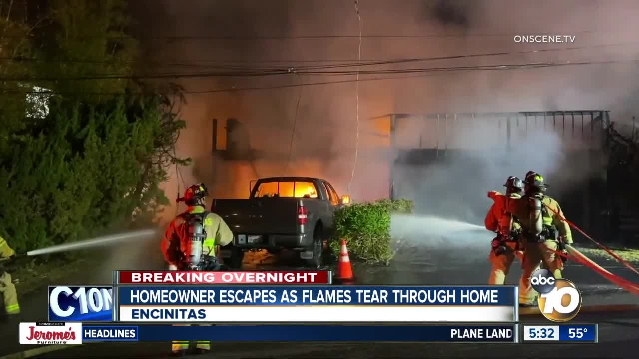 Fire rips through home in Encinitas