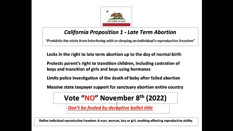 California Proposition One - Right for Late Term Abortion