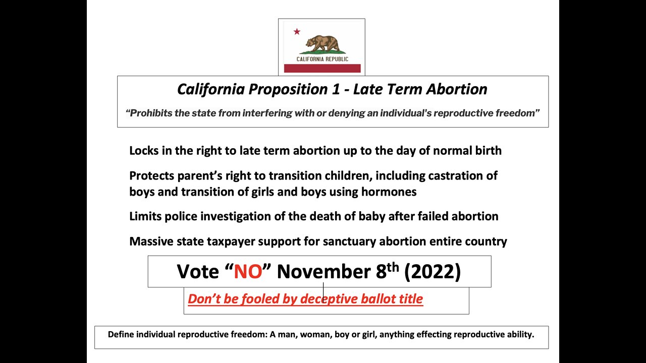 California Proposition One - Right for Late Term Abortion