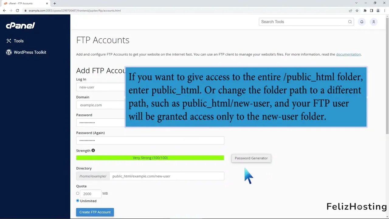 How to create a File Transfer Protocol FTP Account in cPanel FelizHosting