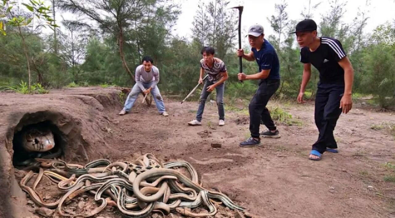 Catch 100 Extremely Poisonous Black Gold Snakes With Bare Hands(720p).mp4