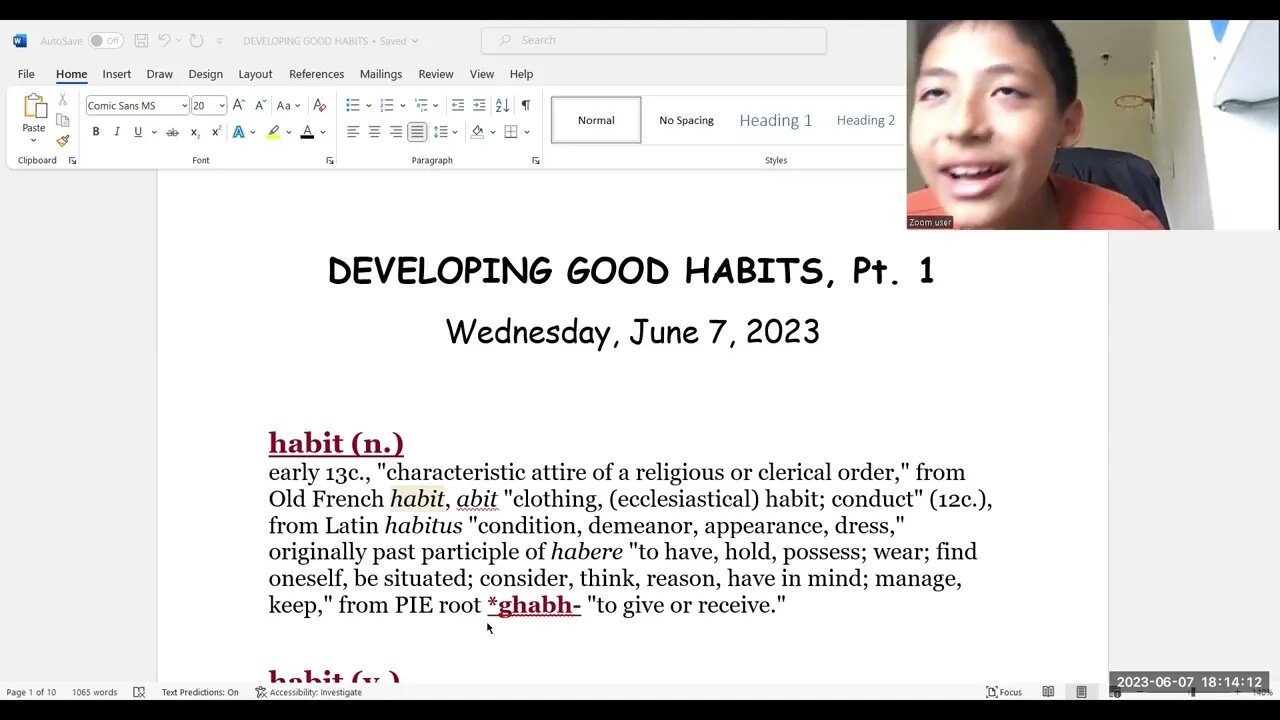 11 yr. old MAHDI Learns About Developing Good Habits Pt 1