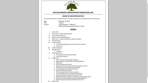 Live Oak Reserve HOA - Board of Directors Meeting 2024-11-19