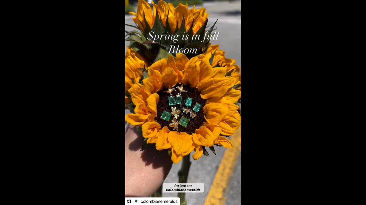 Emerald cut emerald diamond dangle bee and humming bird earrings in 14K yellow gold