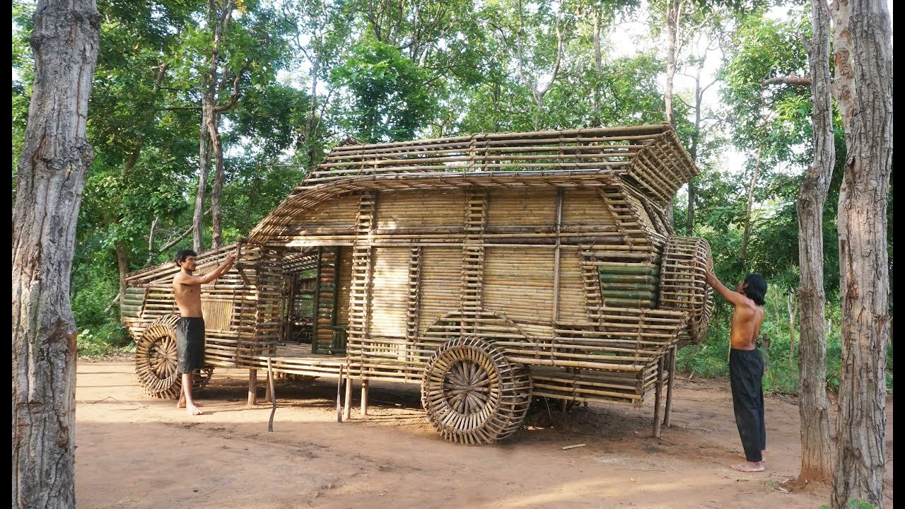 Build The Most Beautiful Car By Using Bamboo With Wooden - Car House