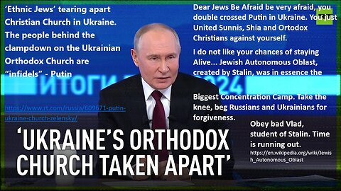 ‘Ethnic Jews’ tearing apart Christian Church in Ukraine - Tsar Putin