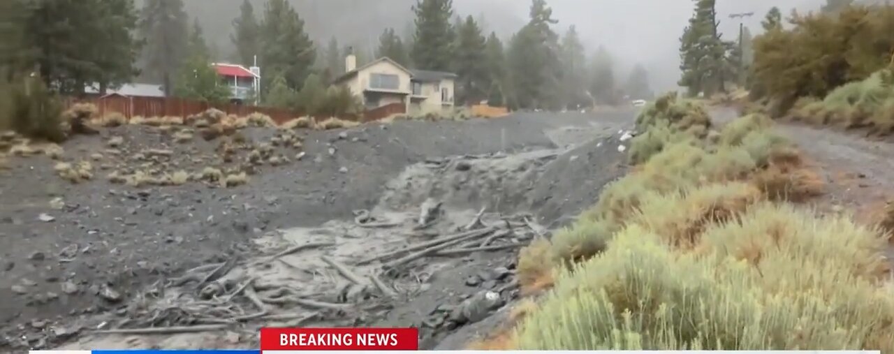 Debris seen rushing down Sheep Canyon in Wrightwood