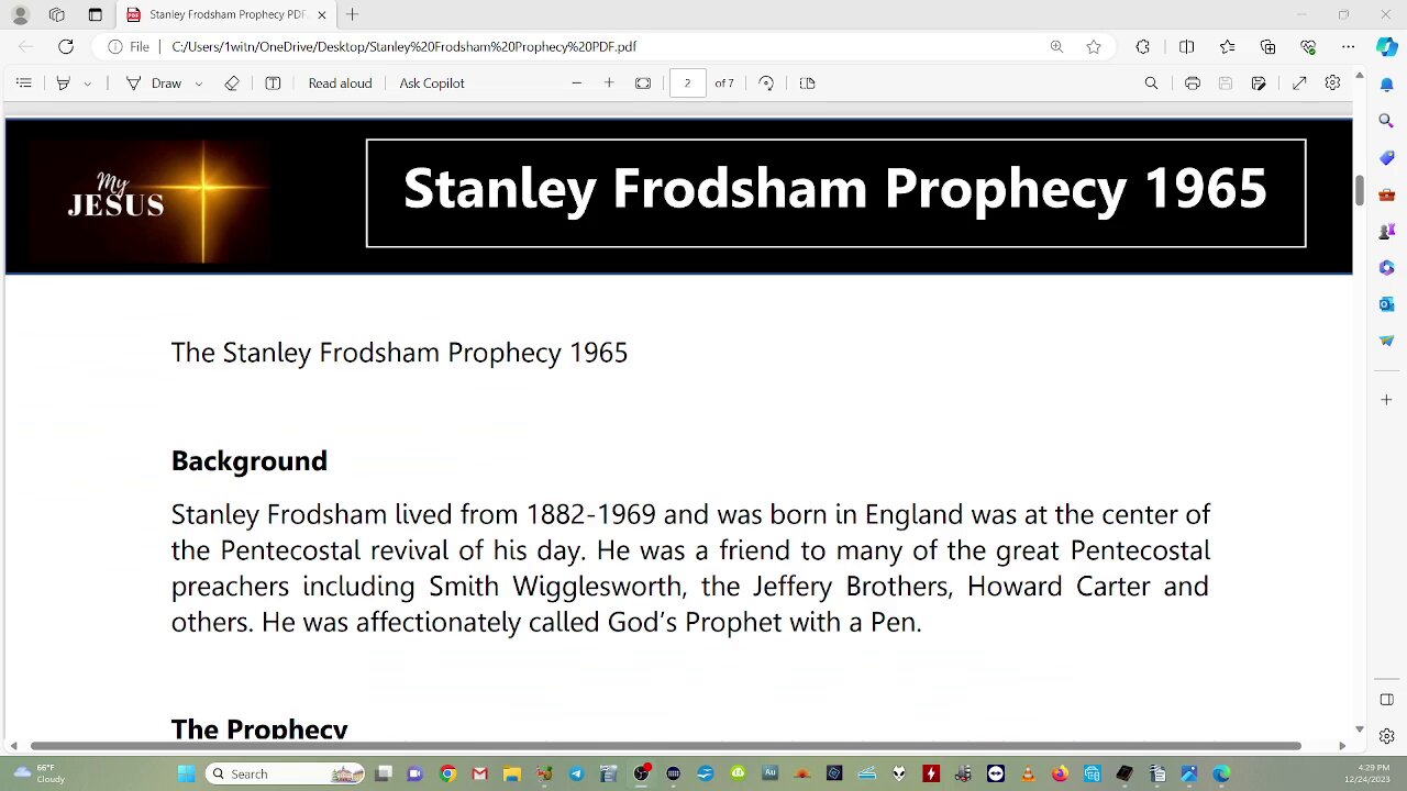 PROPHECY 1965 ~ Brother STANLEY FRODSHAM Pt 1