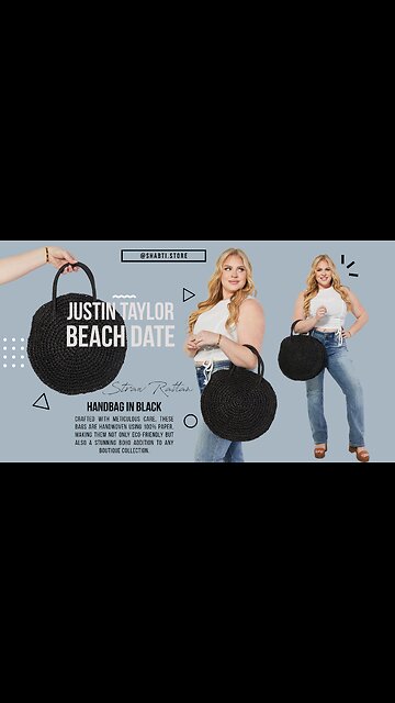 Justin Taylor Beach Date Straw Rattan Handbag in Black