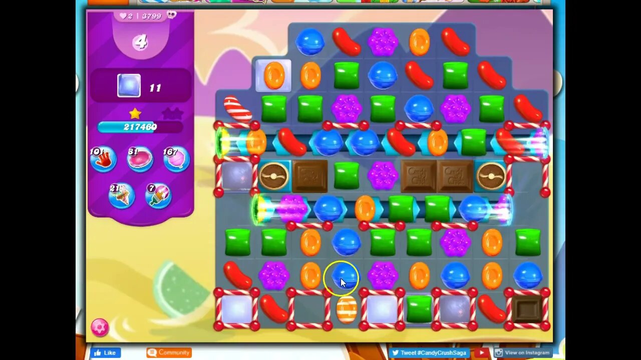 Candy Crush Level 3799 Talkthrough, 28 Moves 0 Boosters