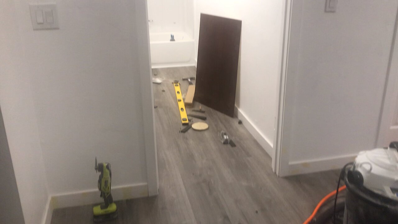Bathroom cabinets installed.