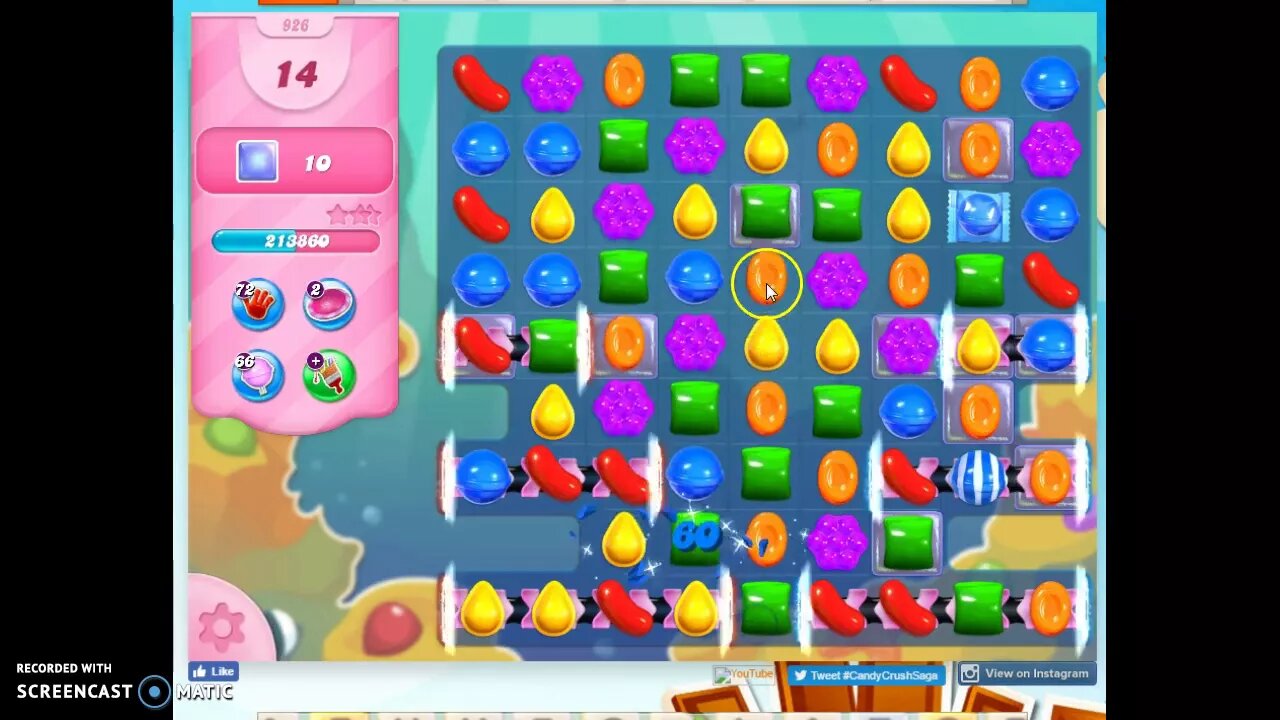 Candy Crush Level 926 Audio Talkthrough, 1 Star 0 Boosters