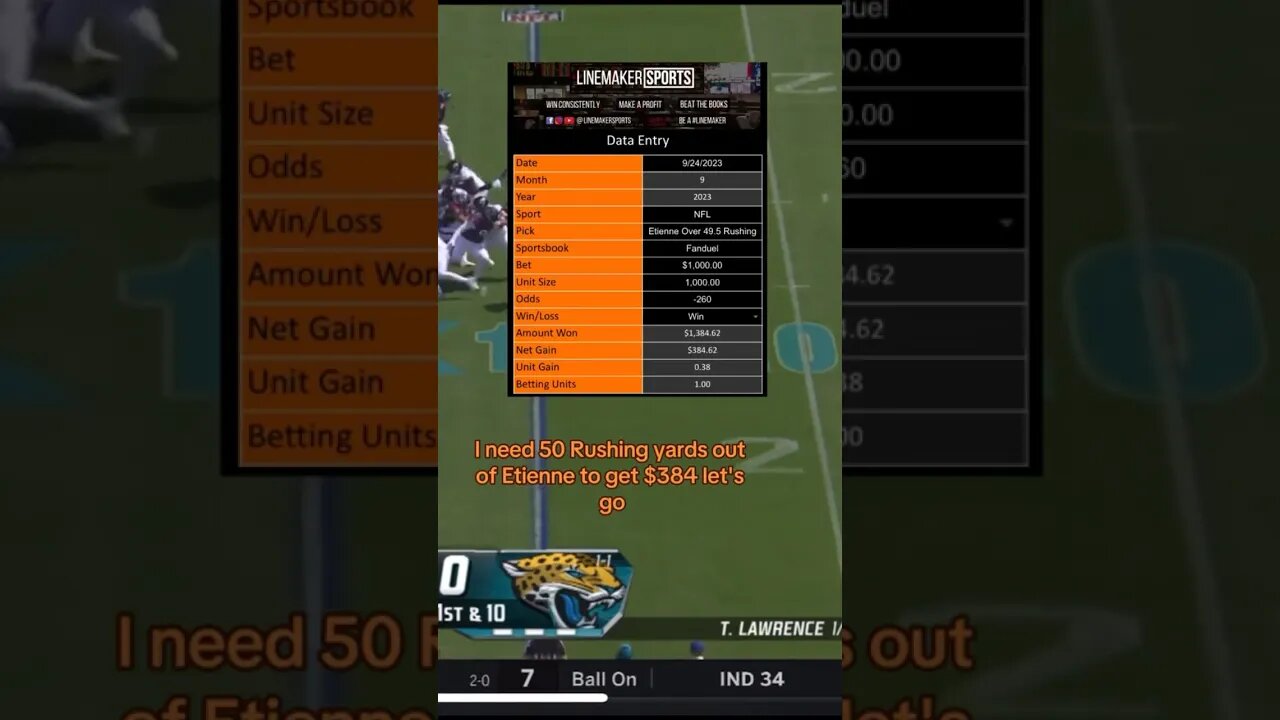 I put the bag on the Jaguars Running Back #sportsbettingexpert #sportsbettingpicks #sports #nfl
