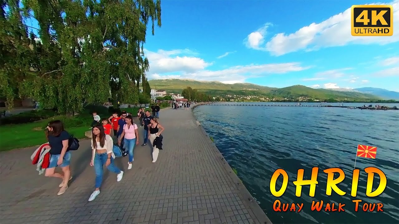 Summer WALK TOUR Quay OHRID Lake, Macedonia | Relax Nature Ambience | Insta360 X2