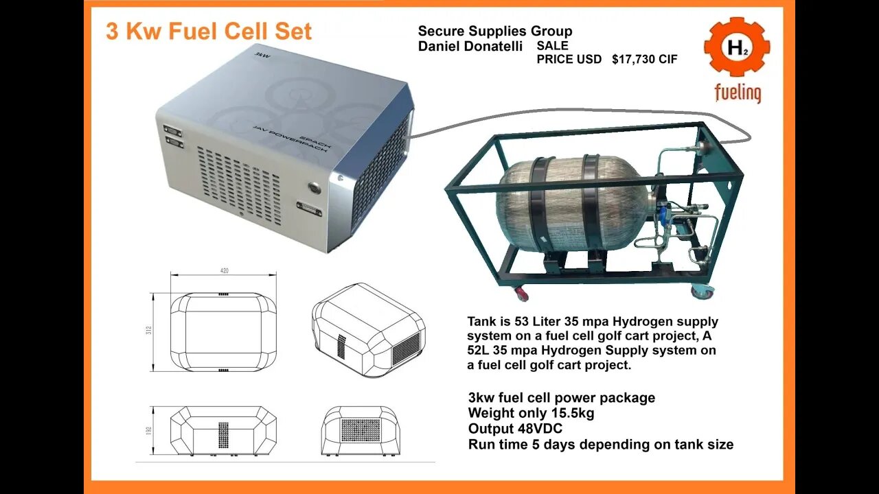 WOW New 3 Kw Light weight Fuel Cells for all applications with large tank and fittings kit on SALE