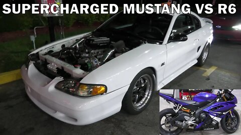 Supercharged 363 Stroker Mustang vs Yamaha R6 Street Race in Chicago Mexico