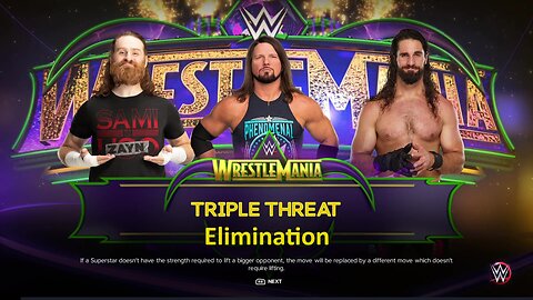 WWE 2k23 3WayElimination Sami Zyan vs AJ Styles vs Seth Rollins