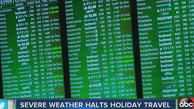 Severe weather halts holiday travel